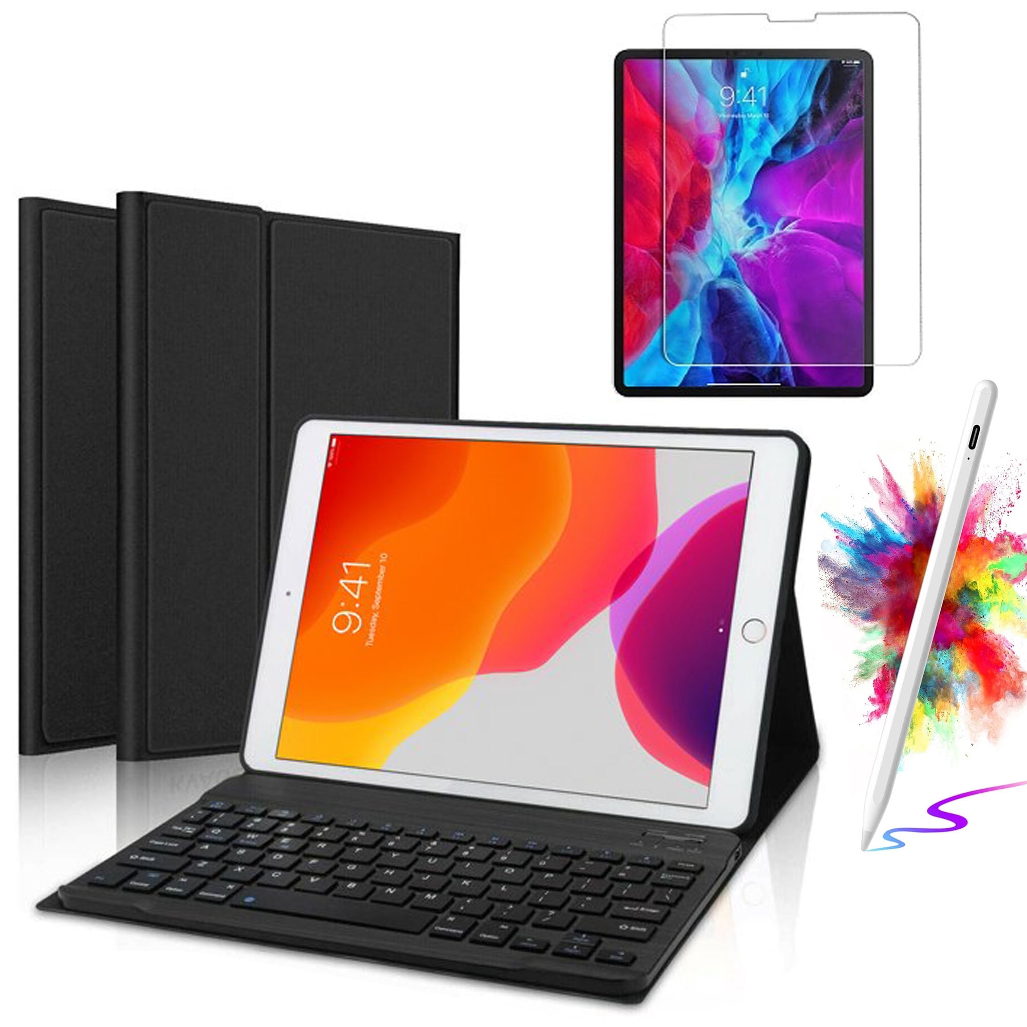 Housse de Clavier avec Protecteur d'Écran et Stylo pour iPad Mini 7/6, Housse de Clavier Sans Fil Rétroéclairée Smart Protective Folio Stand Cover pour iPad Mini 6e et 7e Génération