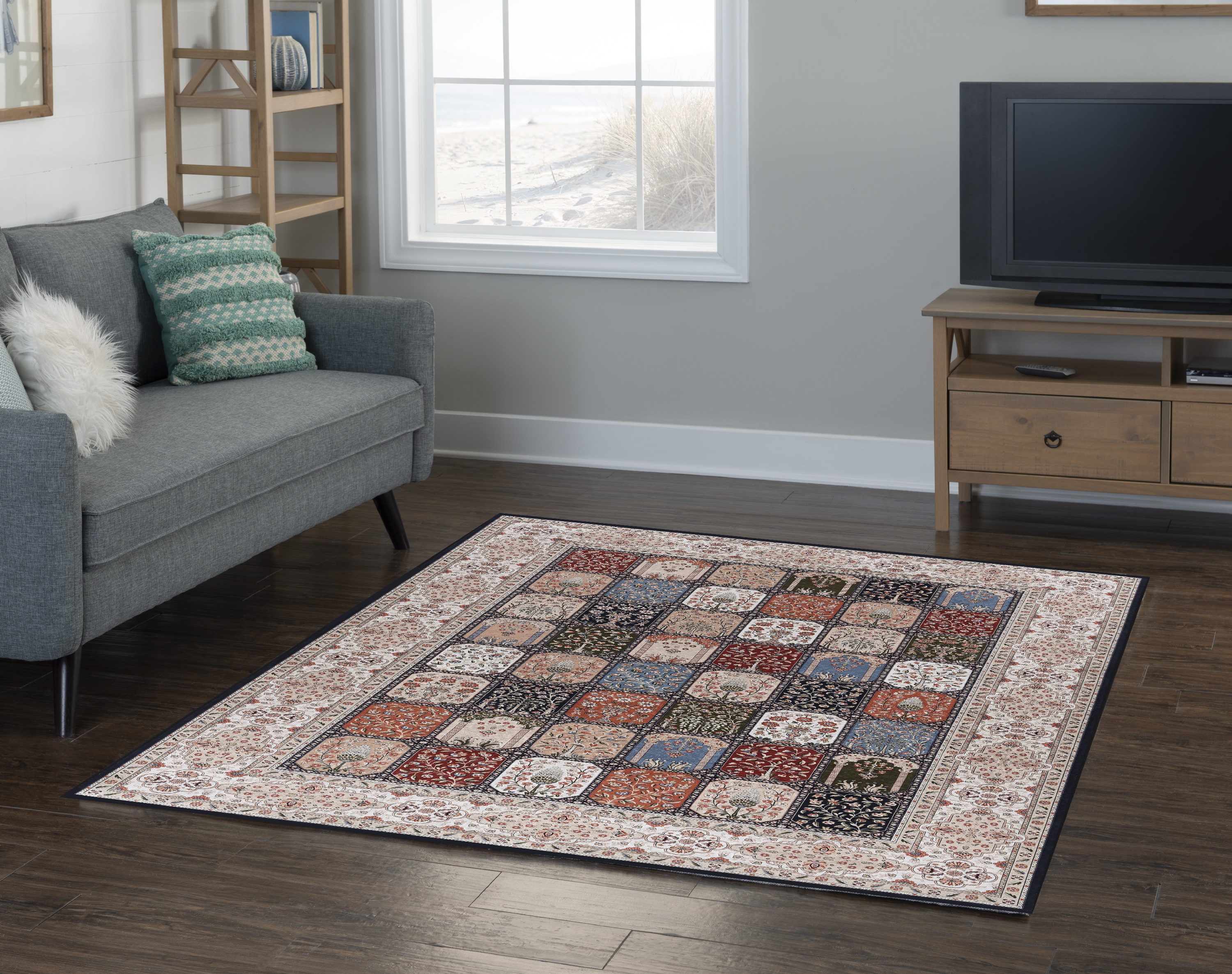 Tapis Emerald Tenley marine & rouge de 6 pi 7 po x 9 pi 7 po
