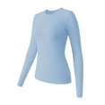 thumbnail image 2 of Hauts Bleus pour Femmes T-Shirt de Printemps et d'Automne pour Femmes, Coupe Ample, Ajusté, Élastique, Uni, Manches Longues, Col Rond, Haut, Hauts de Sortie pour Femmes, 2 of 4