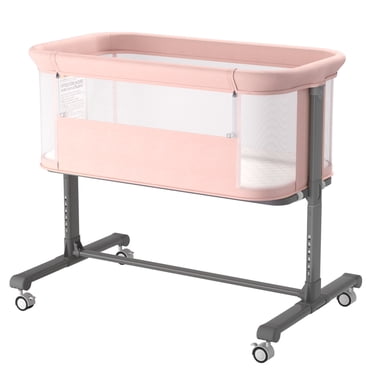 AILEEKISS Couffin pour Bébé avec Roues, Dormeuse de Chevet Réglable en Hauteur pour Nouveau-Né, Rose