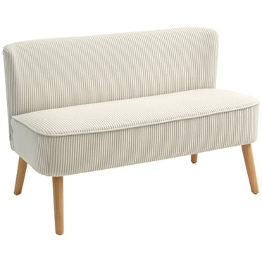 HOMCOM Causeuse 46 Pouces, Canapé 2 Places avec Pattes en Bois, Blanc Crème
