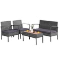thumbnail image 2 of Costway 8PCS Patio Rattan Furniture Set Cushioned Chair Wooden Tabletop Gray, 2 of 10