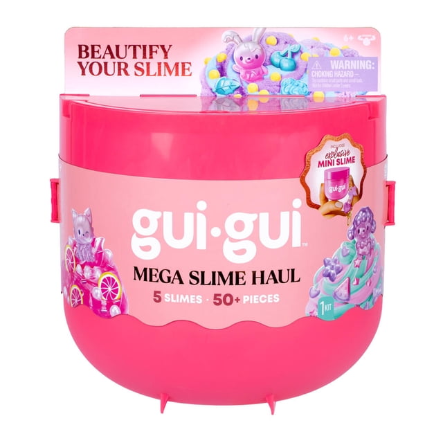 Gui Gui Mega Slime Haul — 50-piece slime kit featuring five signature slimes: Out of the Hat (cloud), Glam Guava (clear), Poodle Power (butter), LOTL Lux (jelli) and Lil Flutter mini (crunch, cherry blossom scent); includes Gua Sha and 3-in-1 beautify tools, boosters, charms and mini figure; suitable for sensory fidget or craft embellishment.