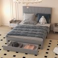 thumbnail image 3 of Gymax Queen Upholstered Bed Frame Platform Bed with Drawer & Adjustable Headboard Grey, 3 of 10