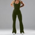 thumbnail image 1 of Prix Réduit, Combinaisons Évasées Femme Combinaison de Sport Yoga Barboteuse Extensible Justaucorps, Dos Nu, Entraînement Mise en Forme, Matériau Confortable, Style Décontracté Design Classique/100 % Polyester, Vert, 1 of 1
