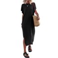 thumbnail image 1 of Kmbangi Robes Longues Noires pour Femmes pour l'Été 2023, Manches Chauve-Souris Courtes Col Rond Fendu Robe de Plage Décontractée, 1 of 9