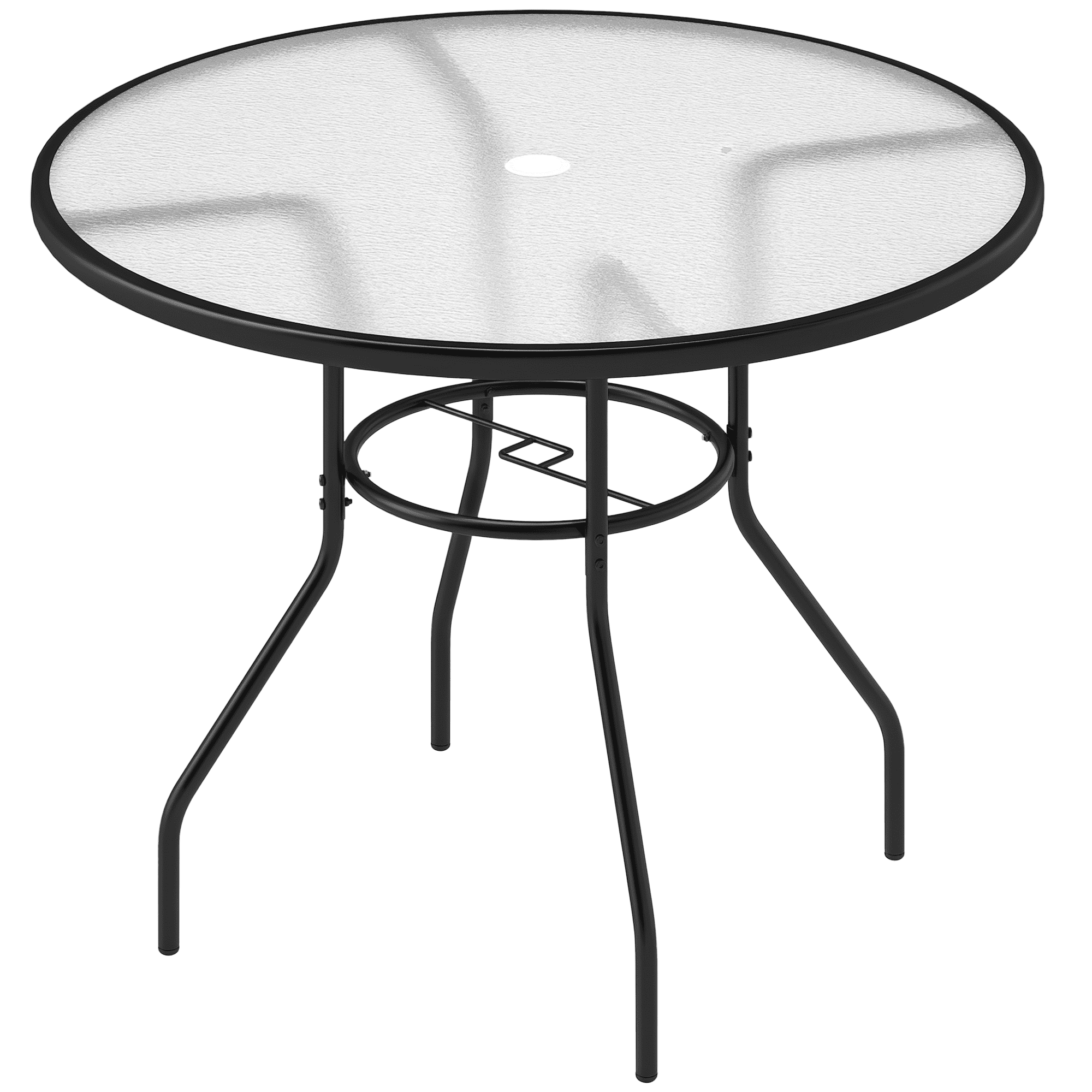 Outsunny Table à Manger Extérieur Rond de 39,4 Pouces, avec Trou pour Parasol, Noir