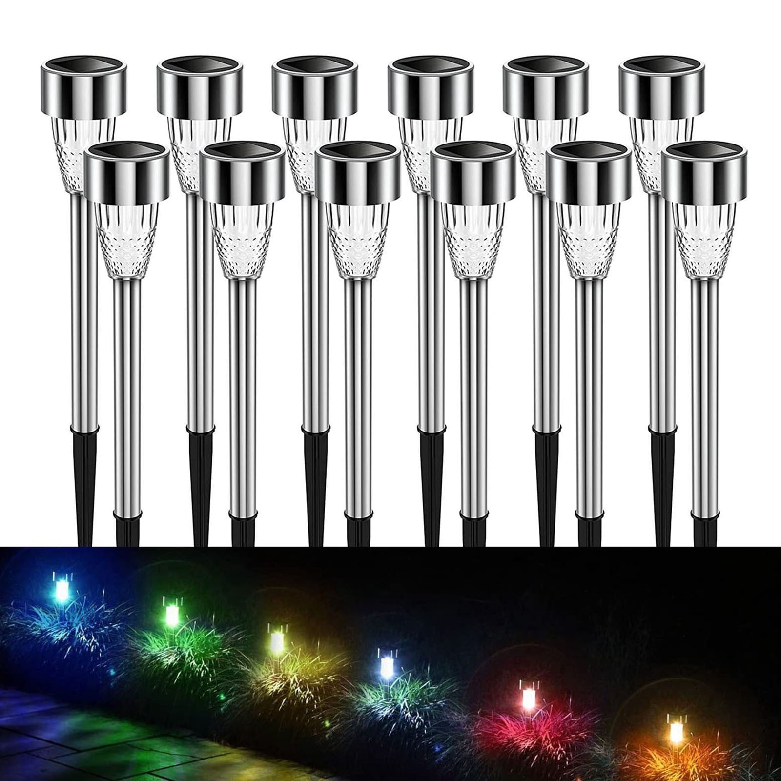 Danhjin Lantern Light Outdoor Stainless Steel LED Lighting Solar Powered Outdoor Lights Solar Garden Lights For Walkway Patio Yard - 12 Pack