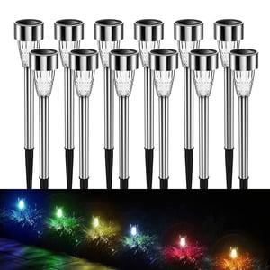Danhjin Lantern Light Outdoor Stainless Steel LED Lighting Solar Powered Outdoor Lights Solar Garden Lights For Walkway Patio Yard - 12 Pack