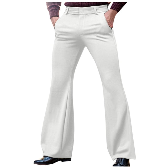 Xuniizn Mens Dress Pants, Solid Color Zipper Button Stretch Flared Pants with Pockets, Business Fashion Comfortable Formal Suit Trousers