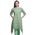 thumbnail image 1 of Bimba Kurti Asymétrique Vert à Imprimé Floral Lys et Lotus pour Femmes, Robe d'Été Indienne Tunique Grande, 1 of 6