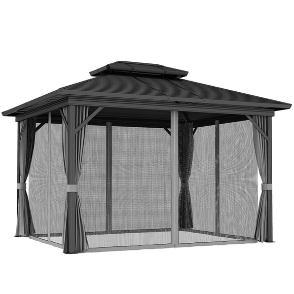 Outsunny 10' x 12' Hardtop Gazebo Outdoor Aluminum Gazebo, Light Grey