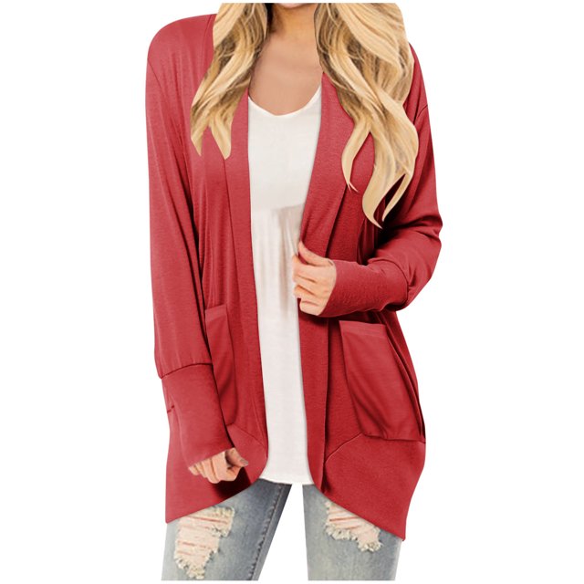 Cardigans pour Femmes Couleur Manches Longues Hauts Décontractés Blouse avec Poche et Cardigan à Boutons Cardigan Léger en Liquidation