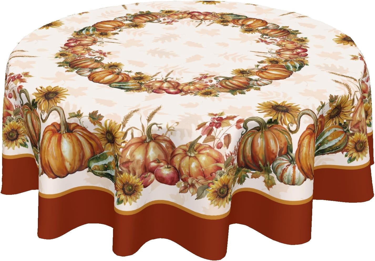 Thanksgiving Tablecloth Round 60 Inch Fall Pumpkin Harvest Decoration Outdoor Table Cloth Rustic Autumn Maple Leaves Table Cover for Dining Room Kitchen Holiday Party Picnic Home Fall Decor