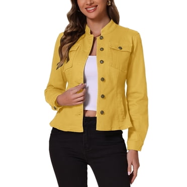 INSPIRE CHIC Women's Denim Jackets Stand Collar Long Sleeves Short Jean Jackets Yellow XL
