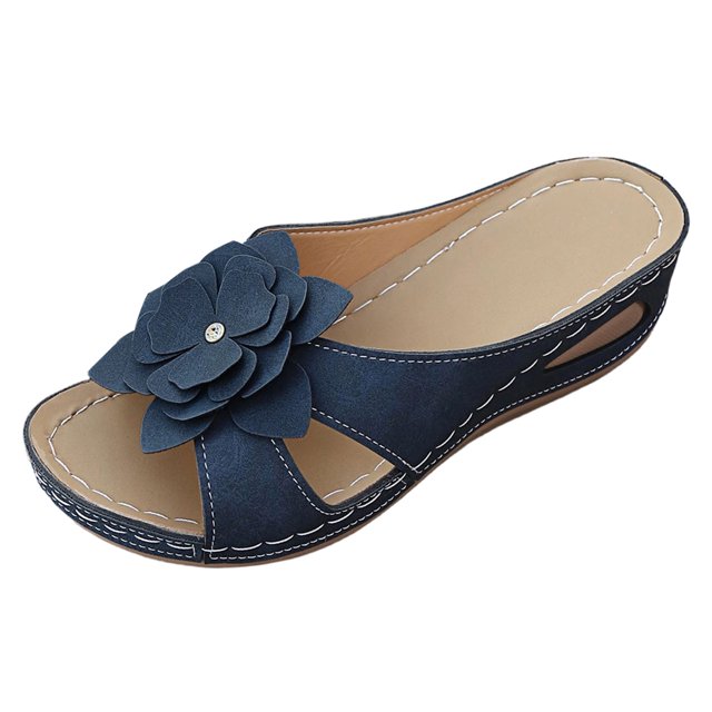 Fsqjgq Sandales pour Femmes Sandales Polyvalentes et Élégantes à Plateforme Décorées de Fleurs à Bout Plateforme Pantoufles à une Bride Essentiels de Vacances