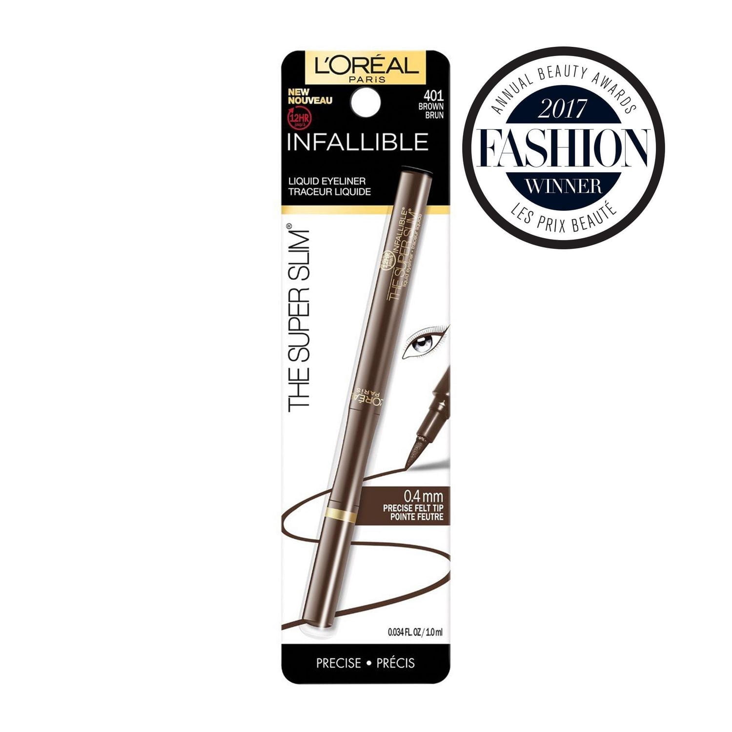 L'Oréal Paris Ligneur Liquide Super Slim Infallible, Tenue 12H et séchage rapide, Application douce et sans bavure, Brun, 1 ml