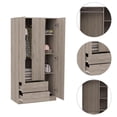 thumbnail image 2 of TUHOME Austral 3 Door Armoire Engineered Wood Armoires in  Gray, 2 of 11