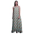 thumbnail image 1 of Bimba Robe de Nuit Bleu Pâle à Feuilles Florales et Roses pour Femmes, Nuisette Imprimée à Bretelles Spaghetti, Robe Maxi, Vêtement de Nuit, Petit, 1 of 5