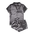 thumbnail image 3 of Ensemble de Pyjama Décontracté en Satin pour Femmes avec Boutons (Noir, G), 3 of 3