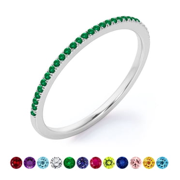 JeenMata Pave Accented - 0.25 Carat Round Cut -May Birthstone- Classic Wedding Band - 18K White Gold Plating for Women
