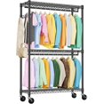 thumbnail image 1 of M MZG Clothing Rack Heavy Duty Rolling Garment Rack 3 Tiers Adjustable Wire Shelving Clothes Rack with Double Rods and Side Hooks, Freestanding Wardrobe Closet with Lockable Wheels, 1 of 5
