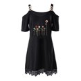 thumbnail image 4 of TJAZFJPA Robe T-Shirt Femme Femmes Décontractée Imprimée Col en V Épaules Dénudées à Empiècements Dentelle Manches Courtes Robe Robes Femmes Robes Froncées pour Femmes, 4 of 4