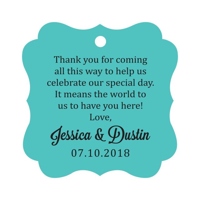 Darling Souvenir Custom Wedding Thank You Message Gift Tags Personalized Party Favor Hang Paper Tags-Turquoise-100 Tags