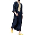 thumbnail image 1 of Kmbangi Caftan pour Hommes Musulmans +chemise Décontractée à Manches Trois Quarts Sans Col, 1 of 6