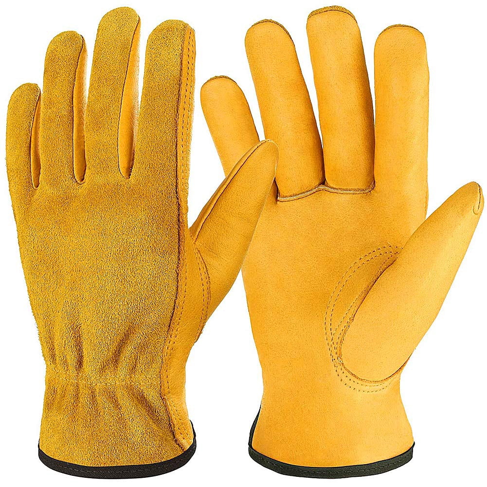 Flexible Grip Work Gloves, Cowhide Leather Construction Gloves with Tear Resistant Material, Wide Availability for Multipurpose Use