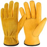Flexible Grip Work Gloves, Cowhide Leather Construction Gloves with Tear Resistant Material, Wide Availability for Multipurpose Use