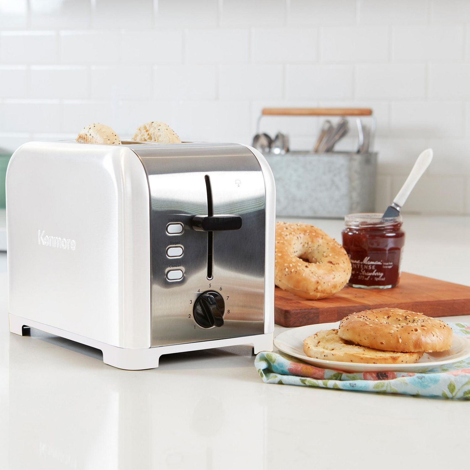 Kenmore 2-Slice Stainless Steel Toaster, Dual Controls, Extra Wide Slots, 9 Browning Levels, for Toast, Bagels & English Muffins