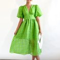 thumbnail image 2 of Ketyyh-chn99 Robes pour Femmes Grande Taille Femme Élégante Robe de Soirée Combinaisons Manche à Volants Shorts Robe Mini Vert,TG, 2 of 4