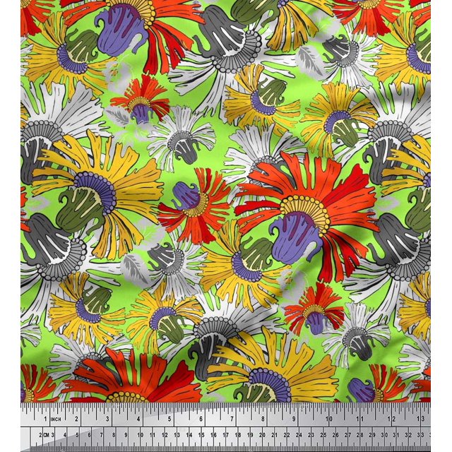 Soimoi Rayon Fabric Flower Artistic Print Fabric by Yard 42 Inch Wide