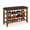 thumbnail image 1 of Gymax Shoe Rack Bench Rubber Wood Entryway Bench w/Adjustable Shelves & Soft Cushion, 1 of 10