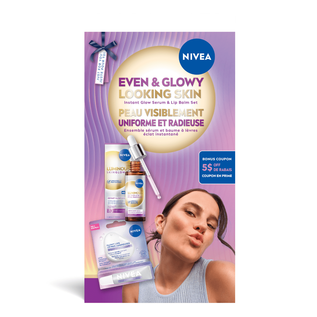 NIVEA Luminous Glow Lip Balm & Face Serum Gift Set for Her, 2-Piece
