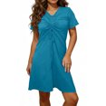 thumbnail image 1 of Mceream Robes d'Été pour Femmes Grande Taille Midi Froncées Robes Ajustables à Torsade devant Col en V 2026 Vacances Élégantes à Manches Courtes Boho Robe de Plage Bleu Clair m, 1 of 6