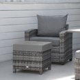 thumbnail image 2 of Outsunny Patio Rattan Ottoman with Cushion and Metal Frame for Garden, Grey, 2 of 10