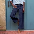 thumbnail image 4 of Women's Linen Pants - High Waisted Flare Wide Leg Capri Work Pants with Pockets, 4 of 6