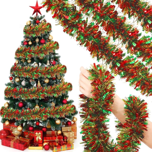 christmas decorations outdoor Christmas Garland Xmas Rattan Metallic s Garland Glitter Christmas Tree Hanging Wreath Decor For Staircase Railing Banister Indoor Outdoor Ornament