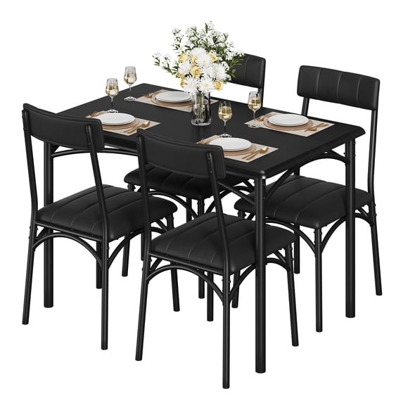 5-Piece Black Dining Table Set with Upholstered Chairs, Space-Saving Rectangular Kitchen Table for 4, Modern Dinette for Apartment and Small Spaces