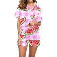 thumbnail image 1 of Jamicy Pyjama Mignon pour Femmes Mode Décontractée Imprimé Haut à Manches Courtes à Col à Revers avec Short Ample Confortable Ensemble de Pyjama pour la Maison, 1 of 4