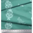 thumbnail image 2 of Soimoi Modal Satin Fabric Leaves,Bird & Floral Block Printed Fabric 1 Yard 42 Inch Wide, 2 of 3