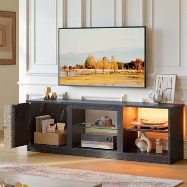 Pinmoco Meuble Télé 63 Po DEL pour Téléviseurs 70/55/65 Po, Console Télé Noire avec Rangement pour Salon, PS5