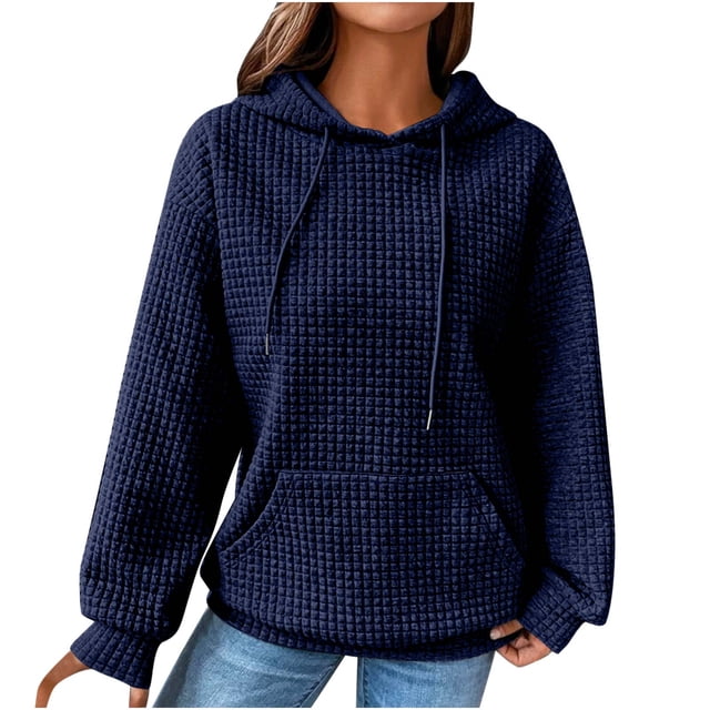 CEHVOM Mode Femmes Décontracté Manches Longues Col Rond Chandails pour Dames Hauts Blouse Chandail à Capuchon Uni Liquidation