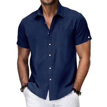 zfhfof Chemises à Manches Courtes en Coton et Lin pour Hommes, Décontractées, Légères, Boutonnées, Chemise de Plage pour Vacances, Hauts d'Été avec Poche