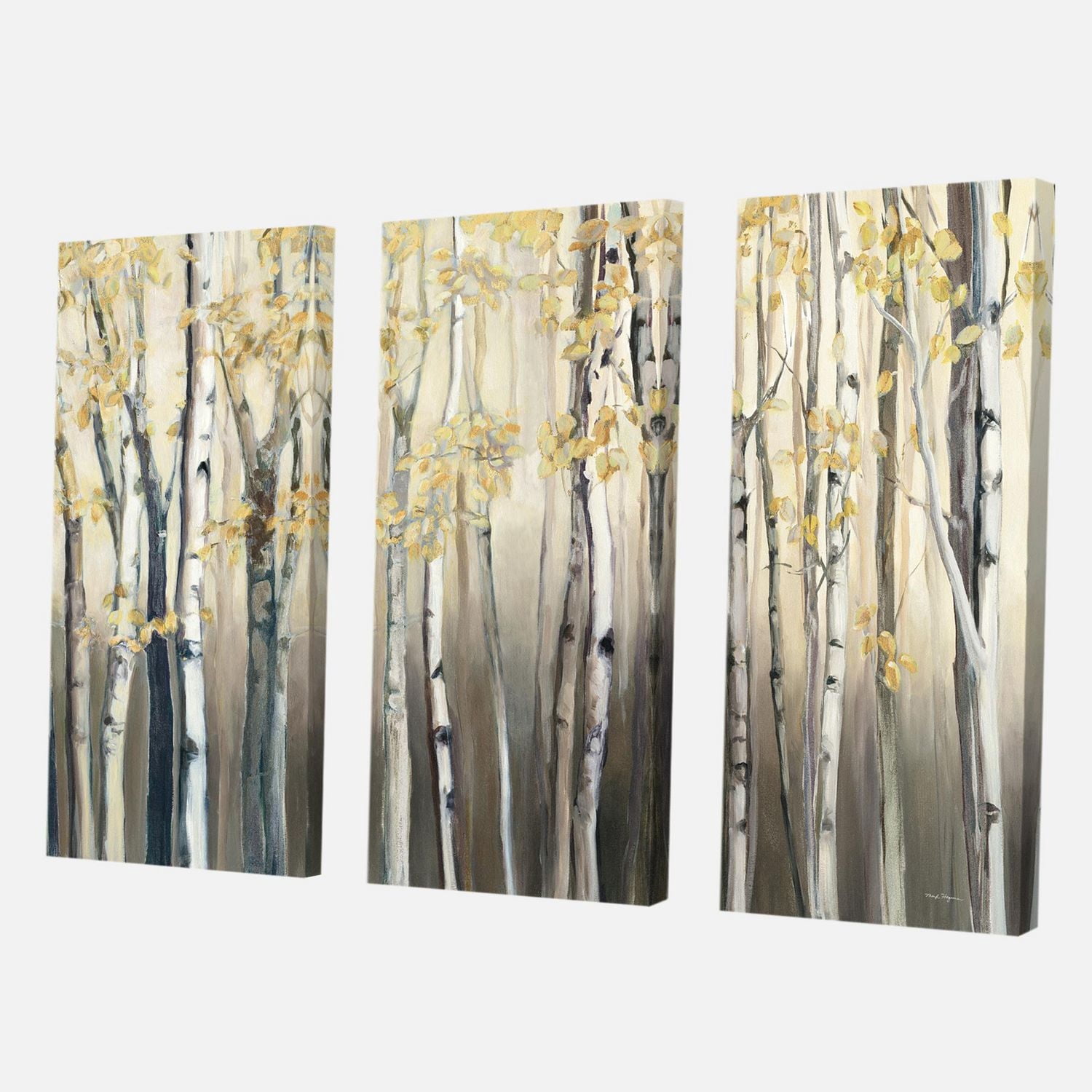 Designart Forêt de bouleaux dorés I Art mural sur toile