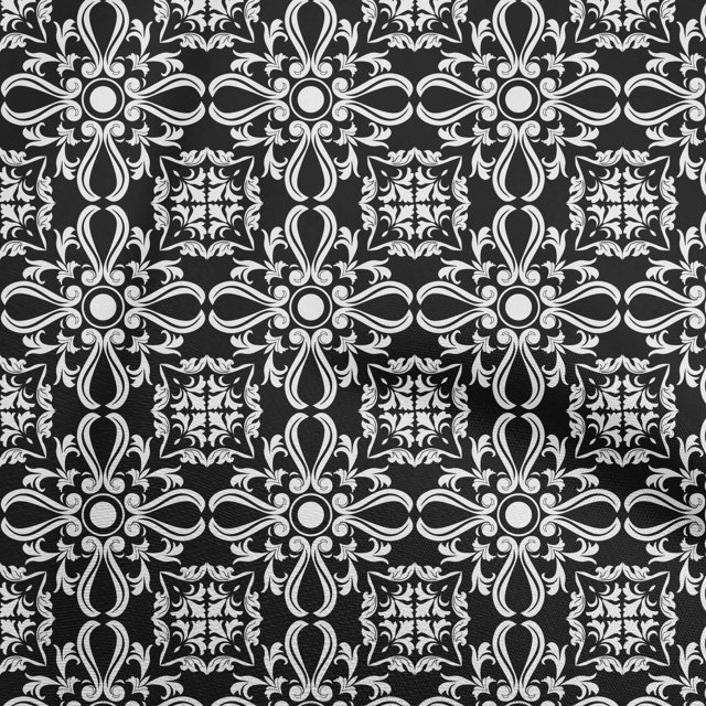 oneOone Polyester Spandex Black Fabric Asian Block Floral Sewing Material Print Fabric By The Yard 56 Inch Wide