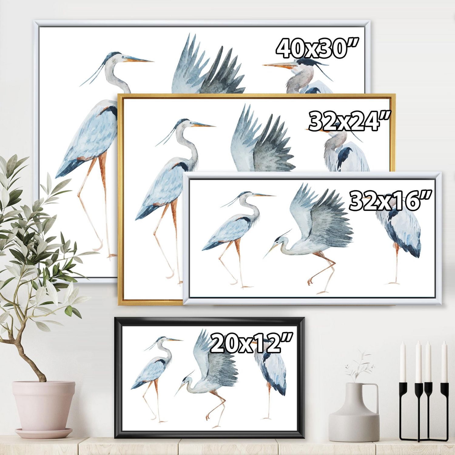Designart Oiseaux Héron II ART MURAL À CADRE FLOTT