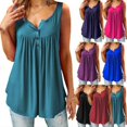 thumbnail image 4 of Womens Summer Sleeveless V Neck Solid Color Casual Swing Shirts Flowy Tank Tops Blouses with Buttons, 4 of 5